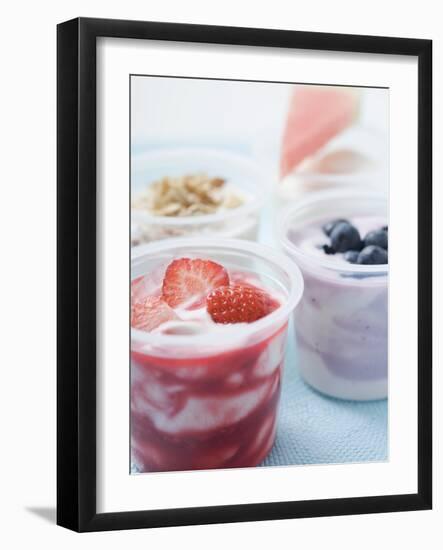 Four Yoghurts with Berries, Cereal and Watermelon-null-Framed Photographic Print