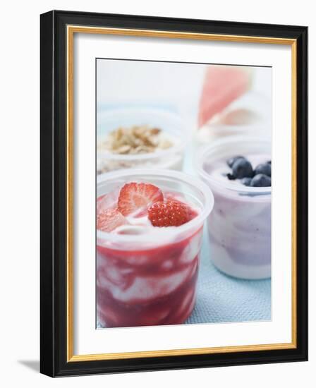 Four Yoghurts with Berries, Cereal and Watermelon-null-Framed Photographic Print