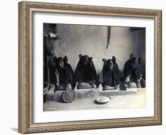 Four Young Hopi Indian Women Grinding Grain, 1906-Edward Curtis-Framed Art Print