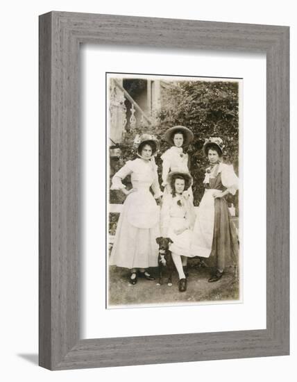 Four Young Women and a Dog in a Garden-null-Framed Photographic Print