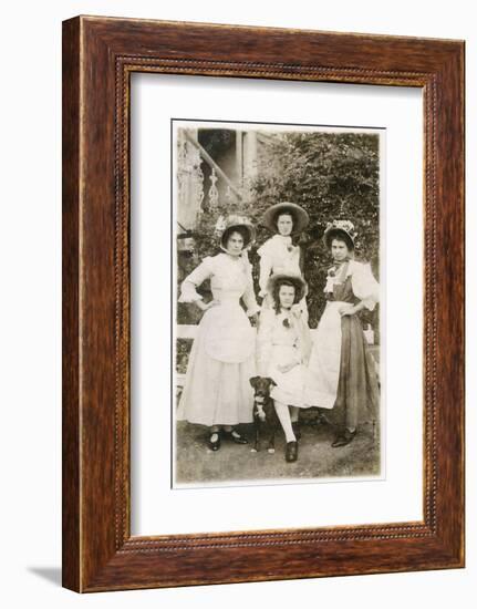 Four Young Women and a Dog in a Garden-null-Framed Photographic Print