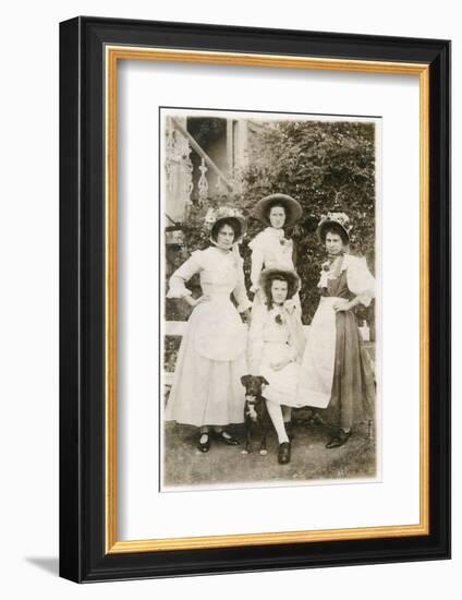 Four Young Women and a Dog in a Garden-null-Framed Photographic Print