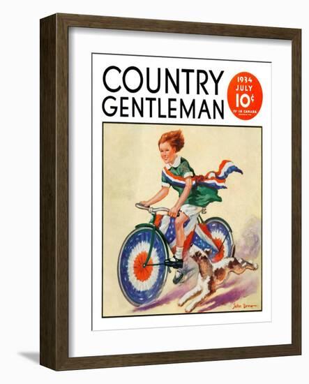 "Fourth of July Bike Ride," Country Gentleman Cover, July 1, 1934-John Drew-Framed Giclee Print