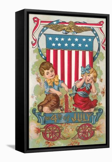 Fourth of July, Children with Firecrackers-null-Framed Stretched Canvas