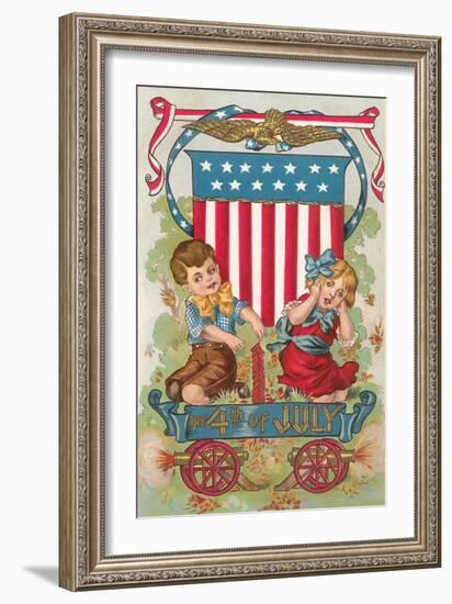 Fourth of July, Children with Firecrackers-null-Framed Art Print