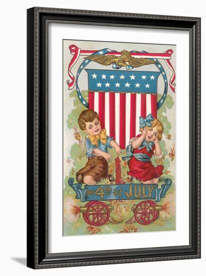 Fourth of July, Children with Firecrackers-null-Framed Art Print