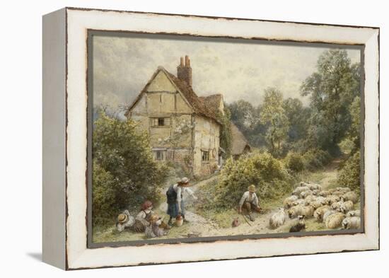 Fowl House Farm, Witley, with Children, a Shepherd and a Flock of Sheep Nearby-Myles Birket Foster-Framed Premier Image Canvas