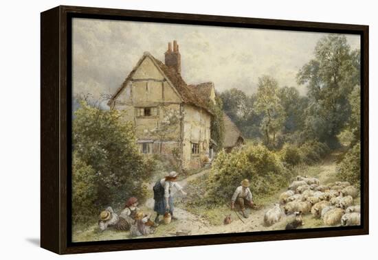 Fowl House Farm, Witley, with Children, a Shepherd and a Flock of Sheep Nearby-Myles Birket Foster-Framed Premier Image Canvas