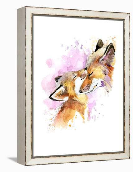 Fox and Baby. Watercolor Illustration. Motherhood Background-Faenkova Elena-Framed Stretched Canvas