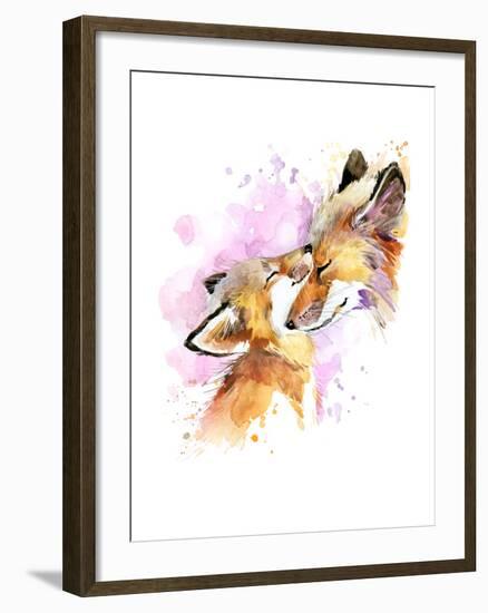 Fox and Baby. Watercolor Illustration. Motherhood Background-Faenkova Elena-Framed Premium Giclee Print