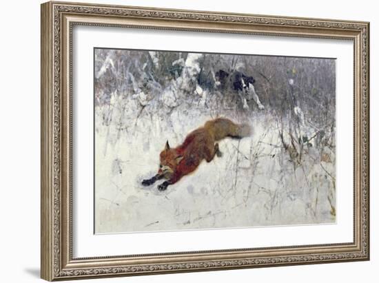 Fox Being Chased Through the Snow-Bruno Andreas Liljefors-Framed Giclee Print