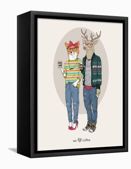 Fox Girl and Deer Boy Hipsters-Olga Angellos-Framed Stretched Canvas