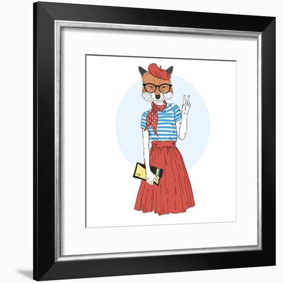 Fox Girl Dressed up in French Style-Olga_Angelloz-Framed Premium Giclee Print