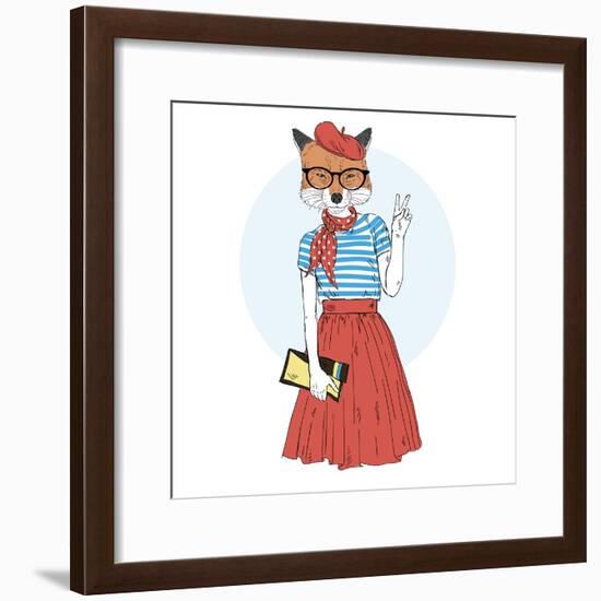 Fox Girl Dressed up in French Style-Olga_Angelloz-Framed Premium Giclee Print