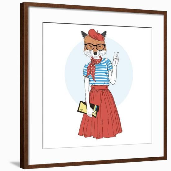 Fox Girl Dressed up in French Style-Olga_Angelloz-Framed Art Print