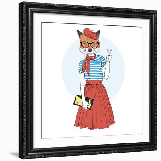 Fox Girl Dressed up in French Style-Olga_Angelloz-Framed Art Print