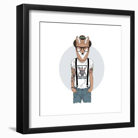 Fox Hipster with Tattoo-Olga_Angelloz-Framed Art Print