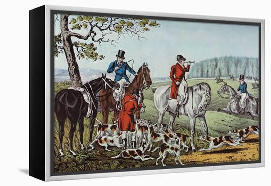 Fox Hunt-Currier & Ives-Framed Stretched Canvas