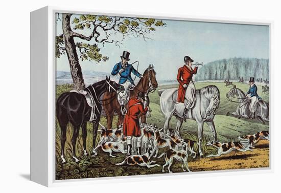 Fox Hunt-Currier & Ives-Framed Stretched Canvas