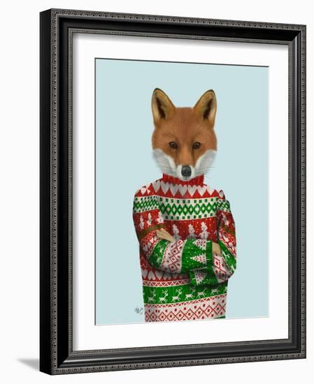 Fox in Christmas Sweater-Fab Funky-Framed Art Print