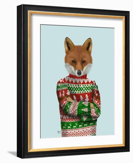 Fox in Christmas Sweater-Fab Funky-Framed Art Print