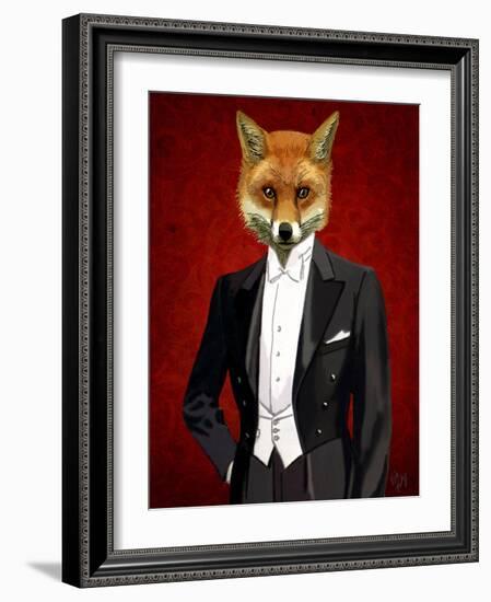 Fox in Evening Suit Portrait-Fab Funky-Framed Art Print