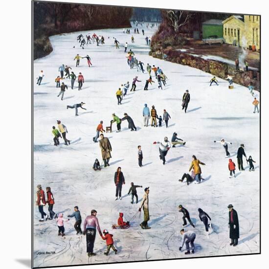 "Fox River Ice-Skating", January 11, 1958-John Falter-Mounted Giclee Print