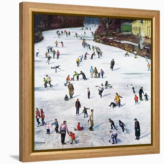 "Fox River Ice-Skating", January 11, 1958-John Falter-Framed Premier Image Canvas