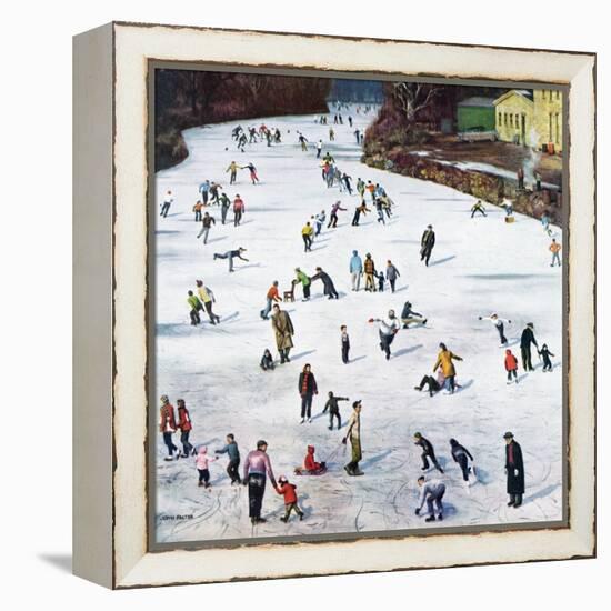 "Fox River Ice-Skating", January 11, 1958-John Falter-Framed Premier Image Canvas