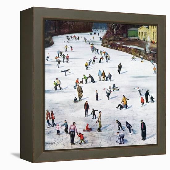 "Fox River Ice-Skating", January 11, 1958-John Falter-Framed Premier Image Canvas