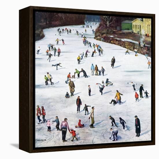 "Fox River Ice-Skating", January 11, 1958-John Falter-Framed Premier Image Canvas