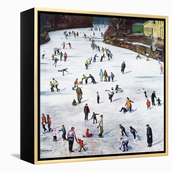 "Fox River Ice-Skating", January 11, 1958-John Falter-Framed Premier Image Canvas