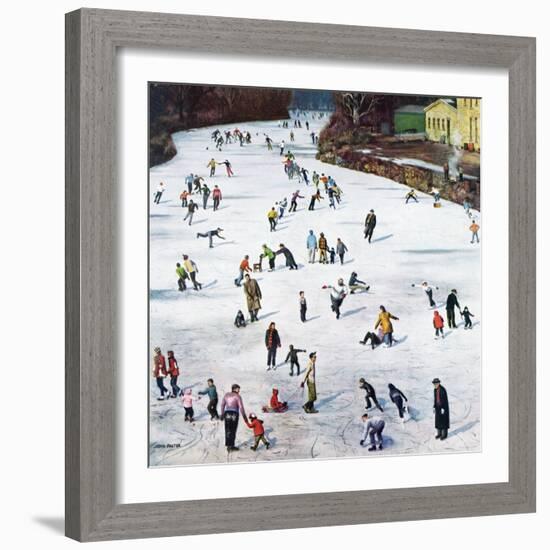 "Fox River Ice-Skating", January 11, 1958-John Falter-Framed Premium Giclee Print