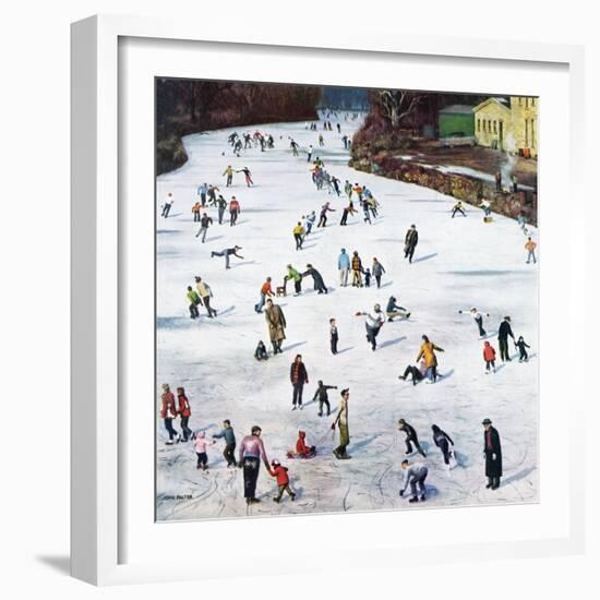 "Fox River Ice-Skating", January 11, 1958-John Falter-Framed Premium Giclee Print