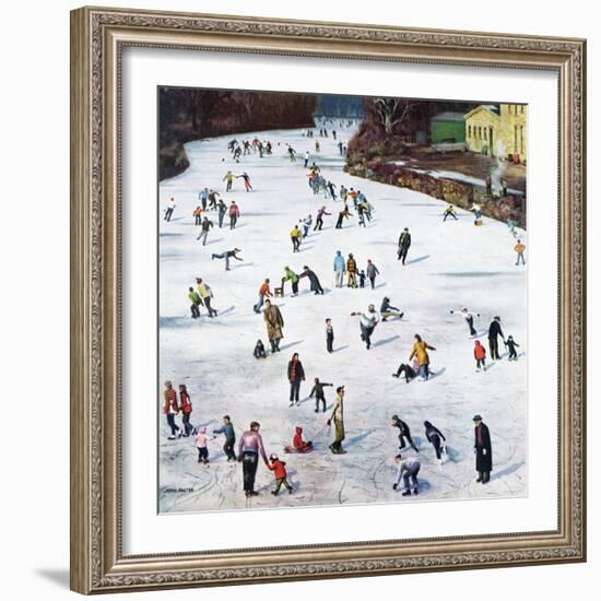 "Fox River Ice-Skating", January 11, 1958-John Falter-Framed Giclee Print