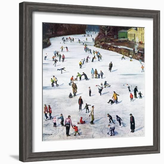 "Fox River Ice-Skating", January 11, 1958-John Falter-Framed Giclee Print