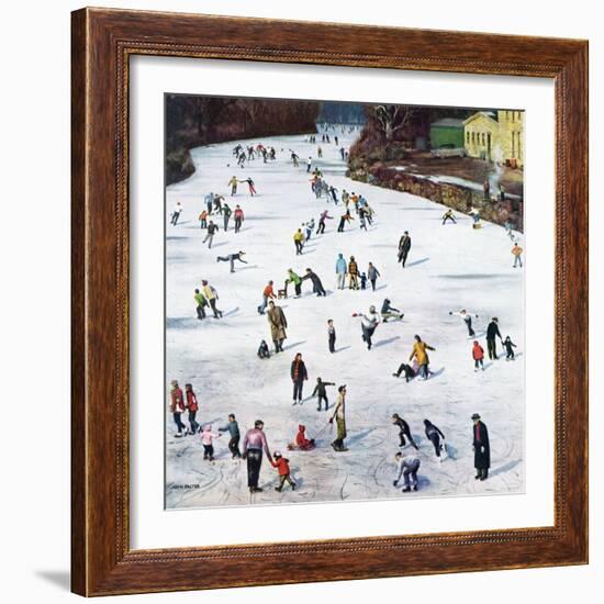 "Fox River Ice-Skating", January 11, 1958-John Falter-Framed Giclee Print