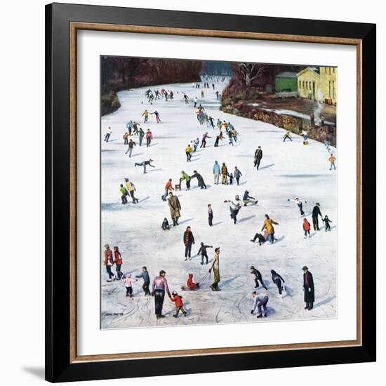 "Fox River Ice-Skating", January 11, 1958-John Falter-Framed Giclee Print