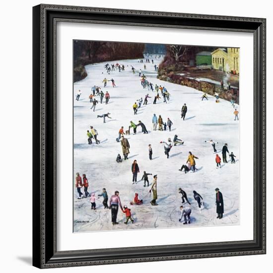 "Fox River Ice-Skating", January 11, 1958-John Falter-Framed Giclee Print