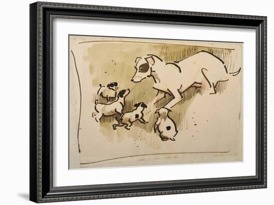 Fox Terrier and Puppies-Joseph Crawhall-Framed Giclee Print