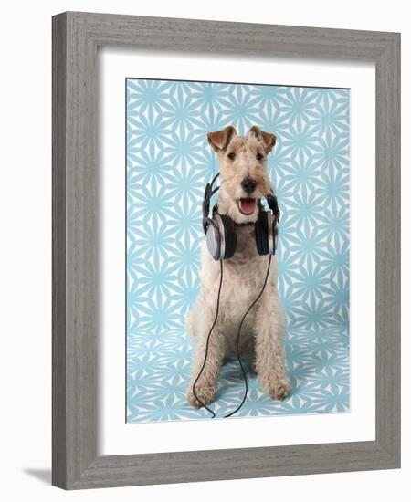 Fox Terrier with Headphones-null-Framed Photographic Print