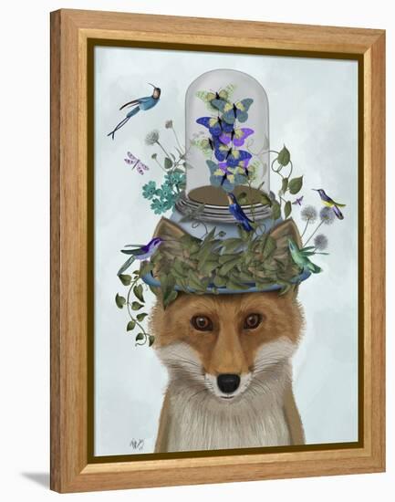 Fox with Butterfly Bell Jar-Fab Funky-Framed Stretched Canvas