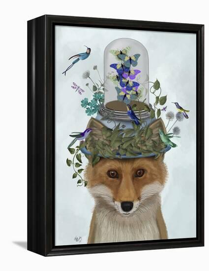 Fox with Butterfly Bell Jar-Fab Funky-Framed Stretched Canvas