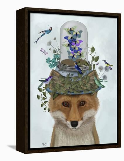 Fox with Butterfly Bell Jar-Fab Funky-Framed Stretched Canvas