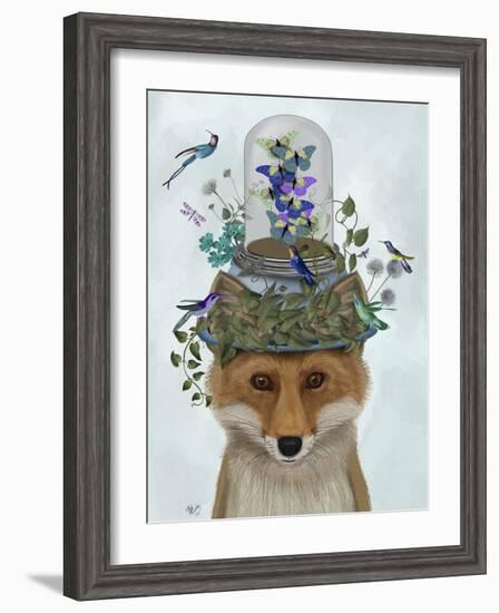 Fox with Butterfly Bell Jar-Fab Funky-Framed Art Print