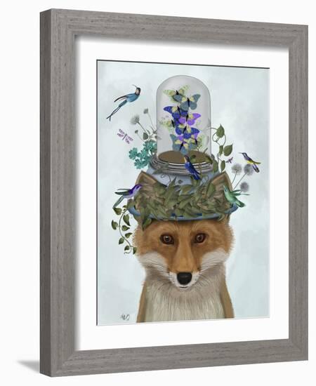 Fox with Butterfly Bell Jar-Fab Funky-Framed Art Print