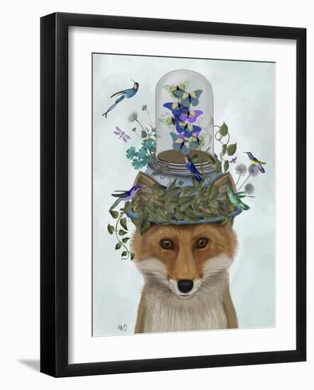 Fox with Butterfly Bell Jar-Fab Funky-Framed Art Print