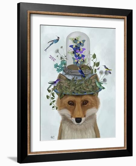 Fox with Butterfly Bell Jar-Fab Funky-Framed Art Print