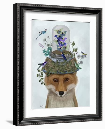 Fox with Butterfly Bell Jar-Fab Funky-Framed Art Print