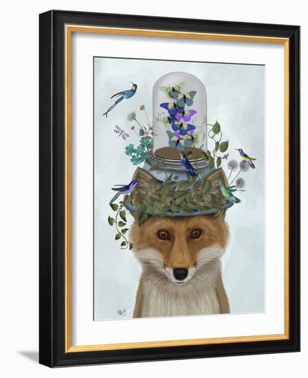 Fox with Butterfly Bell Jar-Fab Funky-Framed Art Print